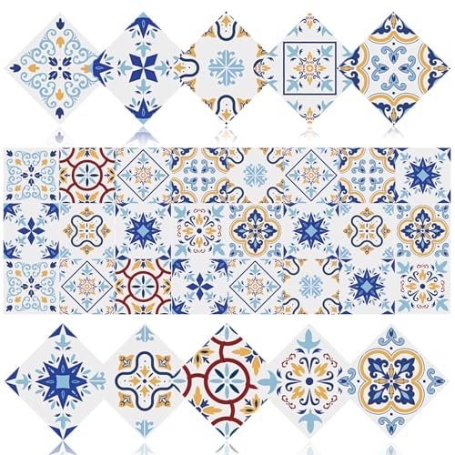 24Pcs Mexican Style PVC Peel and Stick Tile Stickers - color: Style B, size: 4x4 Inch