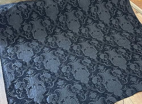 Damask, Chenille,Upholstery,Drapery Fabric, Sold By the Yard 58" Wide (Black/Black) - color: Black/Black