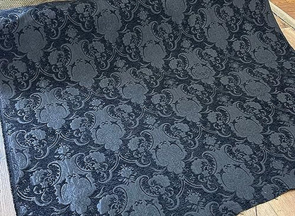 Damask, Chenille,Upholstery,Drapery Fabric, Sold By the Yard 58" Wide (Black/Black) - color: Black/Black