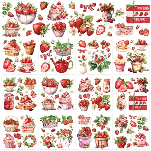 Whaline 12 Sheet Strawberry Rub on Transfers Strawberry Cake Dessert Transfer Stickers Cute Fruit Furniture Decals for Home Office Paper Wood DIY Crafts, 5.9 x 5.9 Inch - style: Strawberry
