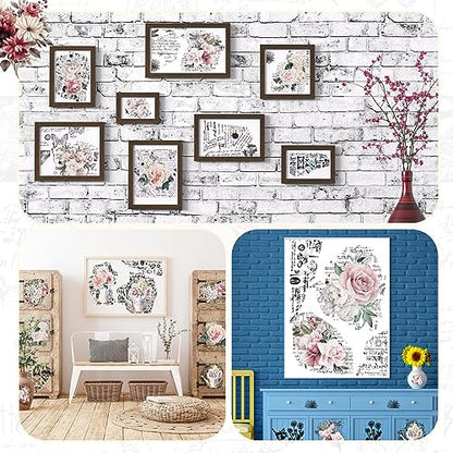 BBTO 12 Sheets Rub on Transfers for Crafts Wood Furniture DIY, 5.5" x 5.7" - style: Retro Flower