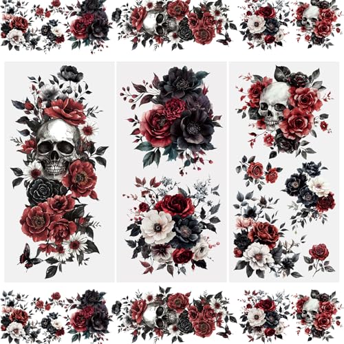 WANDIC 3 Sheets Rub On Transfer Stickers, Gothic Dark Colored Flowers Waterproof Decals Furniture Craft Decorative, Junk Journals for DIY Scrapbooking, 15 * 30cm - color: Dark Colored Flowers