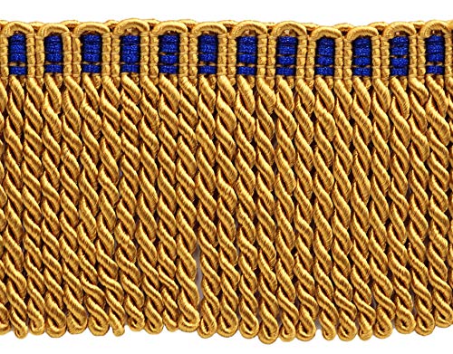 3" (7.5cm) Bullion Fringe Trim with Borders of Blue, Fancy Knitted Header # DB3, Antique Gold #C4T (Yellow Gold, Royal Blue) 5 Yard Value Pack (4.5m/15 ft) - color: Antique Gold #C4t (Yellow Gold, Royal Blue), size: 5 Yards (15 ft|4.5m)