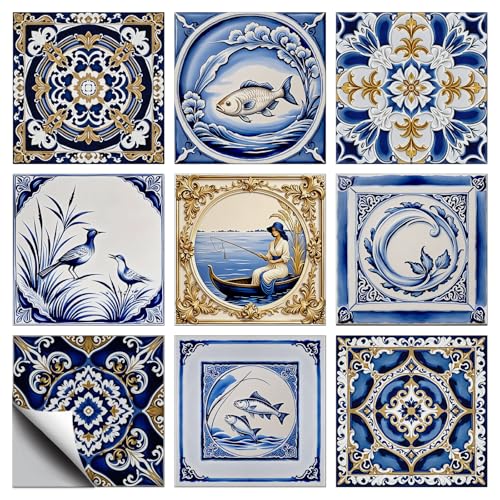 72 Pcs 9 Style Talavera Pattern Peel and Stick Wall Tile Sticker Mexican Pattern Wall Stickers Waterproof Self Adhesive Stick on Tile Decals for Kitchen Bathroom Art Decor, 4×4 Inch - style: Talavera Pattern