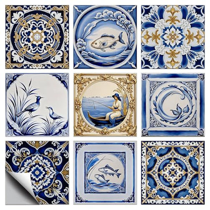 72 Pcs 9 Style Talavera Pattern Peel and Stick Wall Tile Sticker Mexican Pattern Wall Stickers Waterproof Self Adhesive Stick on Tile Decals for Kitchen Bathroom Art Decor, 4×4 Inch - style: Talavera Pattern