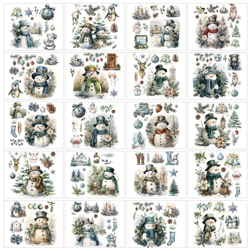 20 Sheets Vintage Christmas Snowman Rub on Transfers for Crafts and Furniture Xmas Winter Holidays Clipartr Transfer Stickers Rub on Decals for Scrapbook DIY Wood Fabric Journal Dairy Envelope Crafts - style: Snowman