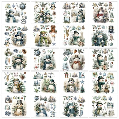 20 Sheets Vintage Christmas Snowman Rub on Transfers for Crafts and Furniture Xmas Winter Holidays Clipartr Transfer Stickers Rub on Decals for Scrapbook DIY Wood Fabric Journal Dairy Envelope Crafts - style: Snowman