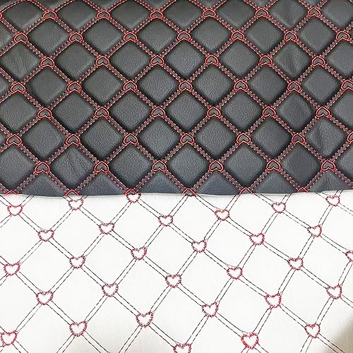 Quilted Foam Vinyl Fabric Heart Pattern with 0.23" Sponge Backing Faux Leather Fabric for Car Headliner, Furniture Upholstery, Headboards,Diamond 2" x 3" (Heart) - color: Heart