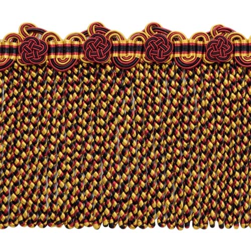 DÉCOPRO 5" (12.5cm) Alexander Collection Bullion fringe Trim with Fancy Scroll and Rosette Header # BFAX5, Golden Raven Black #LX10 (Pure Black, Yellow Gold, Cherry Red) 5 Yard Value Pack (15 ft/4.5m) - color: Golden Raven Black #LX10 (Pure Black, Yellow