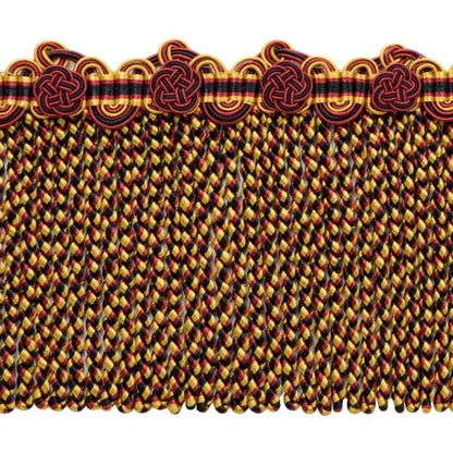 DÉCOPRO 5" (12.5cm) Alexander Collection Bullion fringe Trim with Fancy Scroll and Rosette Header # BFAX5, Golden Raven Black #LX10 (Pure Black, Yellow Gold, Cherry Red) 5 Yard Value Pack (15 ft/4.5m) - color: Golden Raven Black #LX10 (Pure Black, Yellow