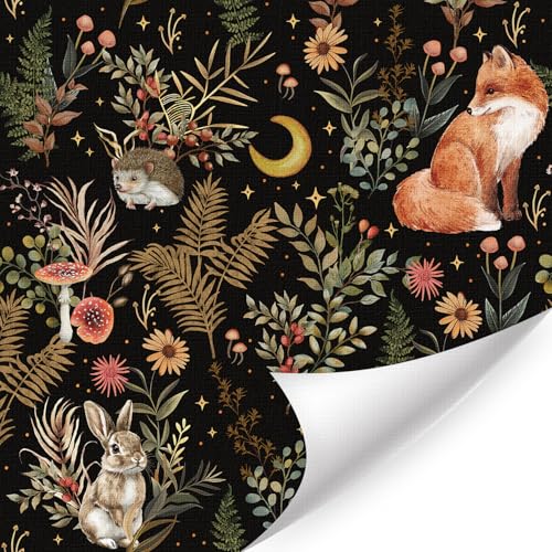 HLNIUC Dark Forest Woodland Wallpaper Peel and Stick 17”x118”Fairy Safari Animal Contact Paper Mushroom Botanical Floral Art Paper Fox and Rabbit Wall Mural Whimsical Wildlife Wallpaper for Nursery - color: Woodland 1