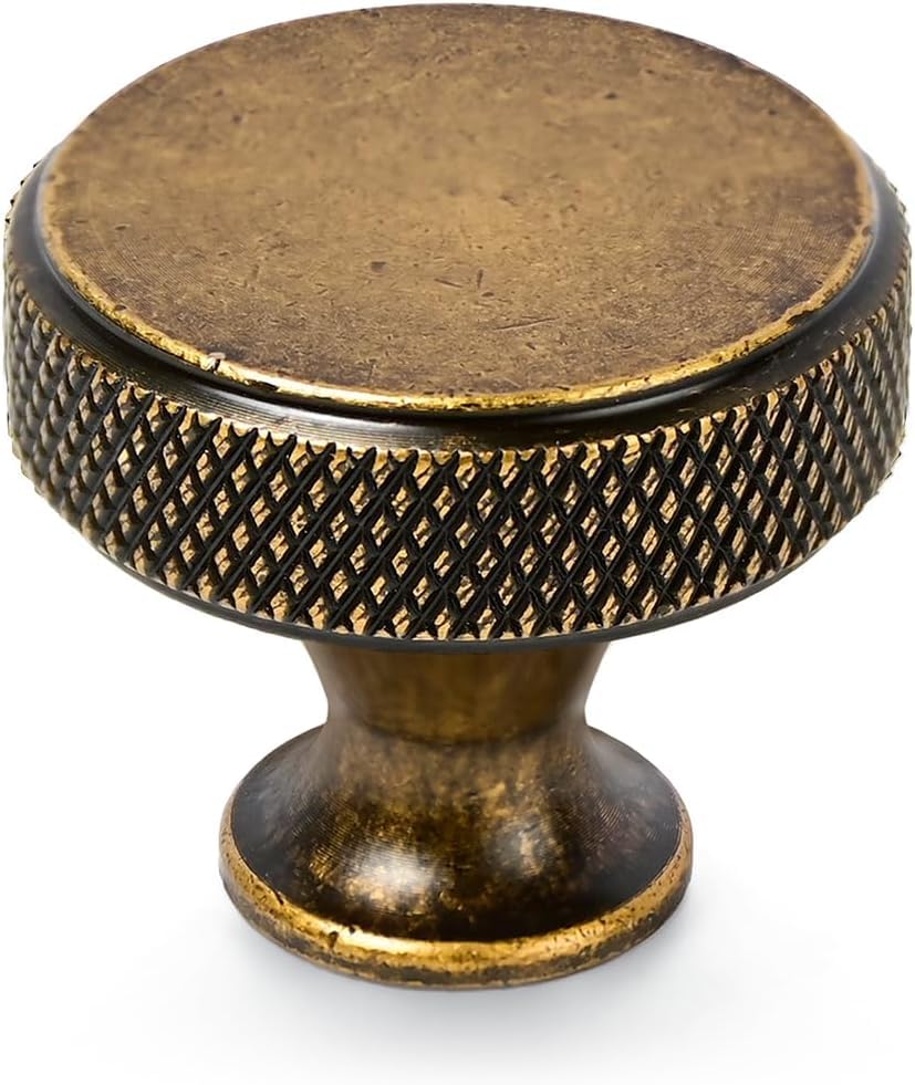 10 Pack Brushed Antique Brass Knurled Cabinet Knobs Round Drawer Pulls - color: Brushed Antique Brass