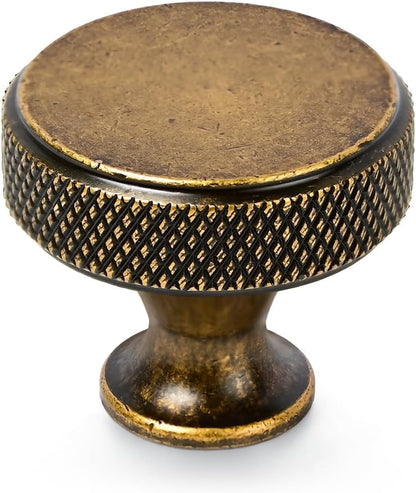 10 Pack Brushed Antique Brass Knurled Cabinet Knobs Round Drawer Pulls - color: Brushed Antique Brass