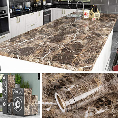 Livelynine 15.8x197 Inch Dark Brown Marble Contact Paper Countertop Peel and Stick Marble Wallpaper for Kitchen Counter Top Covers Desk Table Dressers Vanity Stickers Waterproof Removable Vinyl - size: 15.8" x 197"