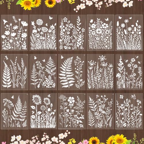 Alipis 15 Pack Flower Stencils for Painting on Wood and Walls