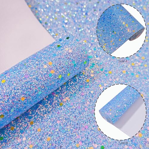Meishu Ocean Blue Glitter Faux Leather Roll, 12 x 52 inches, Sparkle Chunky Glitter Craft Fabric Sheets for Wristlet Keychain Making (24018#10 Blue) - color: 24018#10 Blue