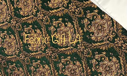 Damask Tapestry Chenille Fabric - Upholstery Fabric, 60" Width - Sold by The Yard (Green/Gold) - color: Green/Gold