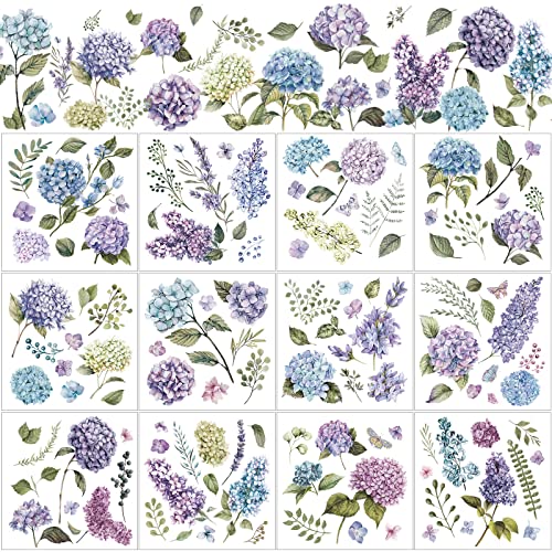 BBTO 12 Sheets Rub on Transfers for Crafts Wood Furniture DIY, 5.5" x 5.7" - style: Hydrangea