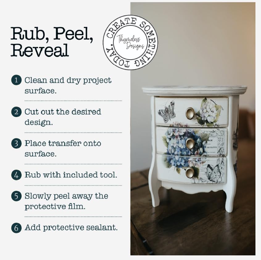 Rub on Transfers for Crafts and Furniture | 3 Design Sheets 6”x 12” | Home Decor Transfers | Furniture and Craft Decals | by Thymeless Designs (Blooming Hydrangeas) - style: Blooming Hydrangeas