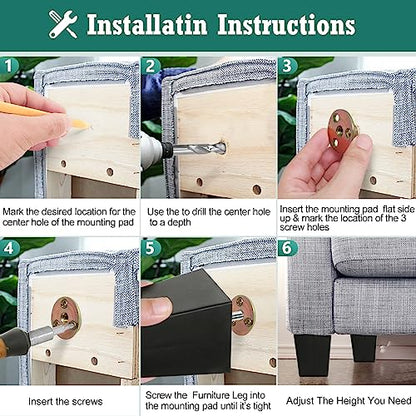 4pcs Plastic Square Legs 3" with Plate Nuts, M8-1.25 Thread - size: 3 Inch, M8-1.25 Metric Bolts
