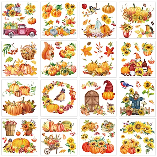 SATINIOR 16 Sheet Fall Autumn Rub on Transfers Sticker for Craft Furniture - style: Pumpkin