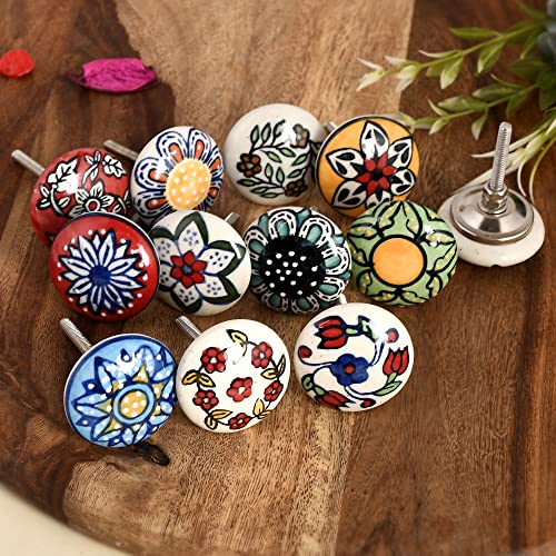 Ceramic Knobs, 12 Pieces Multi Color Handmade Hardware Handles, 2.5-inch Height and 1.7-inch Diameter, Polished, Round, for Kitchens, Bathrooms, Furniture - color: Multicolor