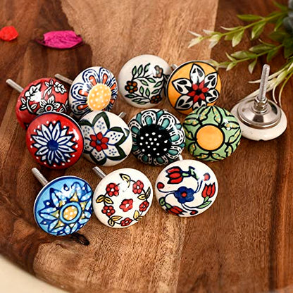 Ceramic Knobs, 12 Pieces Multi Color Handmade Hardware Handles, 2.5-inch Height and 1.7-inch Diameter, Polished, Round, for Kitchens, Bathrooms, Furniture - color: Multicolor