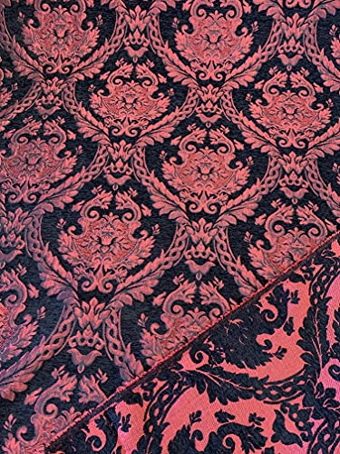 Damask Tapestry Chenille Fabric - Upholstery Fabric, 60" Width - Sold by The Yard (Black/Red) - color: Black/Red