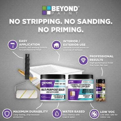 Beyond Paint Oxford Bronze Flecks Countertop Makeover Kit with Paint, Sealer, Flecks, and Tools for Countertops, Bright White - color: Bright White