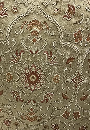 Moroccan Ornate Design Luxurious Classic Jacquard Fabric for Upholstery Sofa Cushions Dining Chair Window Treatments Craft - Width 54 inches - Fabric by Yard (Golden - Rust) - color: Golden - Rust
