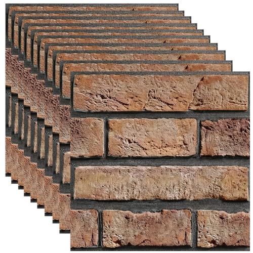 3D Brick Wall Panels Peel and Stick,10Pcs Self Adhesive PVC Tiles - color: Tawny Brick