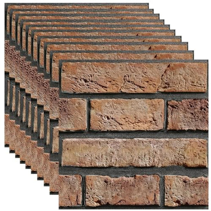 3D Brick Wall Panels Peel and Stick,10Pcs Self Adhesive PVC Tiles - color: Tawny Brick