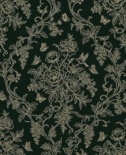 Retro Olive Gold Line Floral Peel and Stick Wallpaper 17.5" x 118" - color: Green/Golden, size: 17.5" x 118"