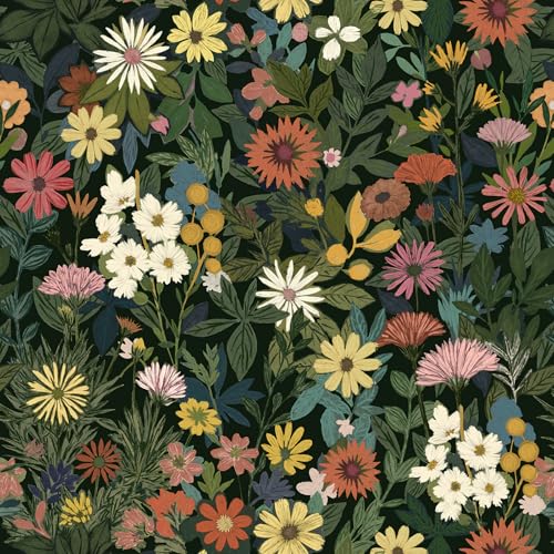 Peel and Stick Wallpaper Boho Wall Paper Removable Green Floral Contact Paper for Bedroom, Bathroom, Kitchen 17.3“ x 236.3” - color: green/yellow/orange/blue/beige, size: 17.3" x 236.3"