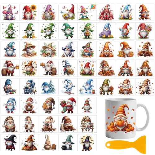 GLOBLELAND 56 Sheets Holiday Gnome Transfer Sticker for Crafts 3.9×3.6 inch - color: Gnomes