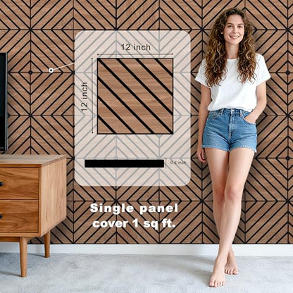 WoveN SounD Acoustic Wall Panels, Teak, 16 Pack, 12x12 in - color: Twill Pattern, Teak, 16 Pack