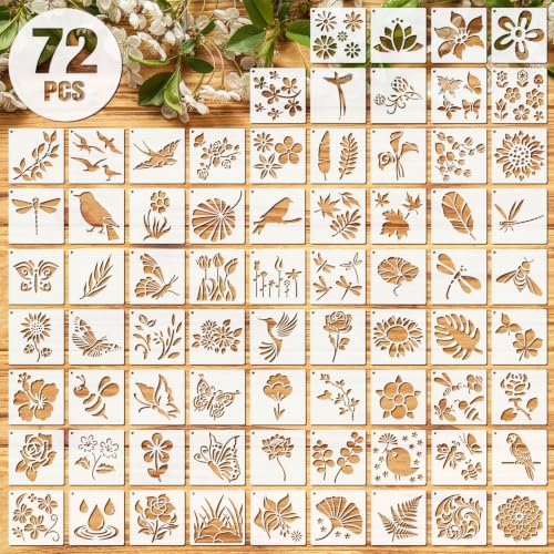 Marspark 72 Pcs Small Flowering Plants Stencils for Crafts Reusable, 3 Inch
