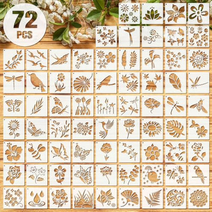 Marspark 72 Pcs Small Flowering Plants Stencils for Crafts Reusable, 3 Inch