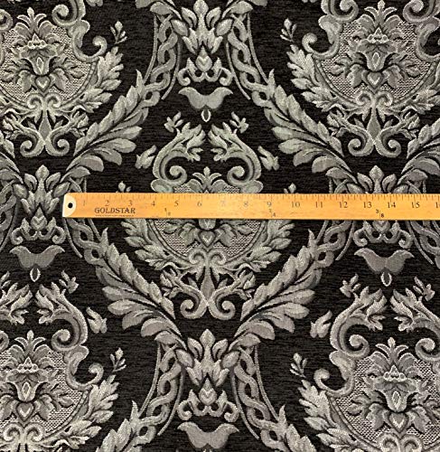 Damask Tapestry Chenille Fabric - Upholstery Fabric, 60" Width - Sold by The Yard (Black/Silver) - color: Black/Silver