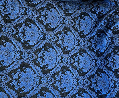 Damask Tapestry Chenille Fabric - Upholstery Fabric, 60" Width - Sold By The Yard (Black/Blue) - color: Black/Blue