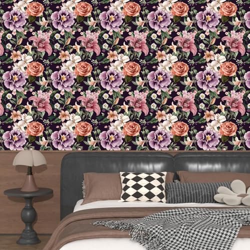 Laatse Dark Rose Peel and Stick Wallpaper 17.5" x 118",Purple - color: Red&Purple, size: 118" x 17.5"