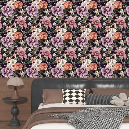 Laatse Dark Rose Peel and Stick Wallpaper 17.5" x 118",Purple - color: Red&Purple, size: 118" x 17.5"