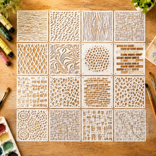 16PCS Geometric Stencils for Painting, Texture Stencils for Crafts Reusable