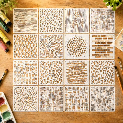 16PCS Geometric Stencils for Painting, Texture Stencils for Crafts Reusable