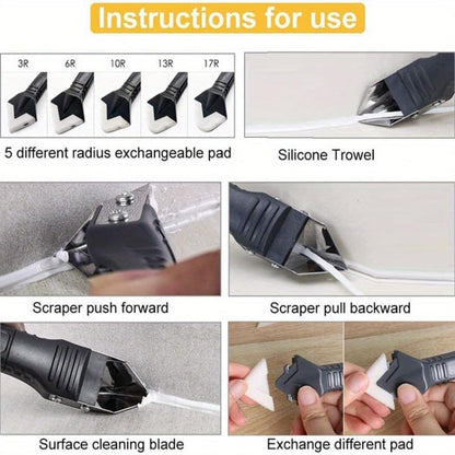 10PCS Silicone Curing Caulking Tool Stainless Steel Head, Multi Edge Scraper For Sealant Smoothing, Grout Cleaning Bathroom Kitchen, Black + Blue Scraper - color: Black + Blue Scraper
