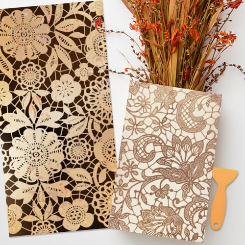3 Sheets Vintage Golden Lacework Rub on Transfer for Craft 12×6in