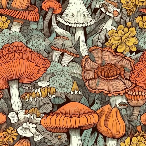 MuralPeel Boho Orange Mushroom Forest Yellow Flowers Peel and Stick Wallpaper Self Adhesive Removable Easy Peel Off Stick on Wall Paper for Bedroom Cabinet Renter Friendly - color: Orange Mushroom, size: 17.7" x 118.1"
