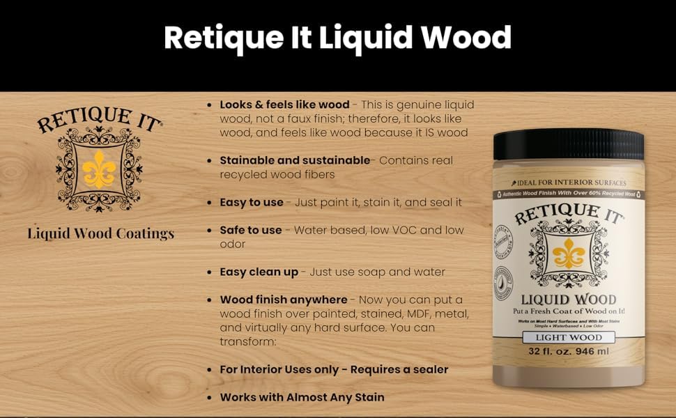 Retique It Liquid Wood - Real Wood Coating (32oz / Bleached) - color: 2 Bleached Wood, size: 32 Fl Oz (Pack of 1)