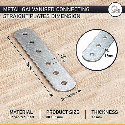 20 Pack Straight Flat Metal Connector Plates (3.15" x 0.63") Galvanized Steel Repair & Joining Brackets for Shelves, Furniture, Wood Fixing & DIY Projects - size: 3.15" x 0.63" (80 x 16mm)