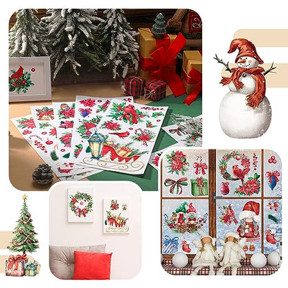 Lincia 10 Sheets Christmas Rub on Transfers for Crafts, Poinsettia - style: Poinsettia